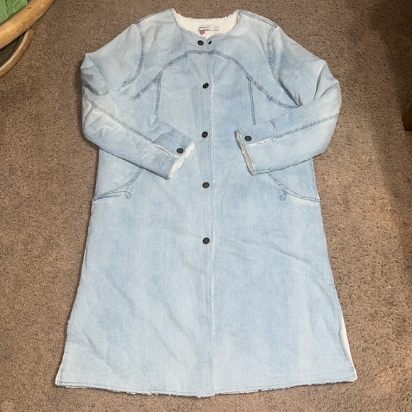 Anthropologie Pilcro Reversible Sherpa Denim Duster Coat Large - Picture 2 of 11
